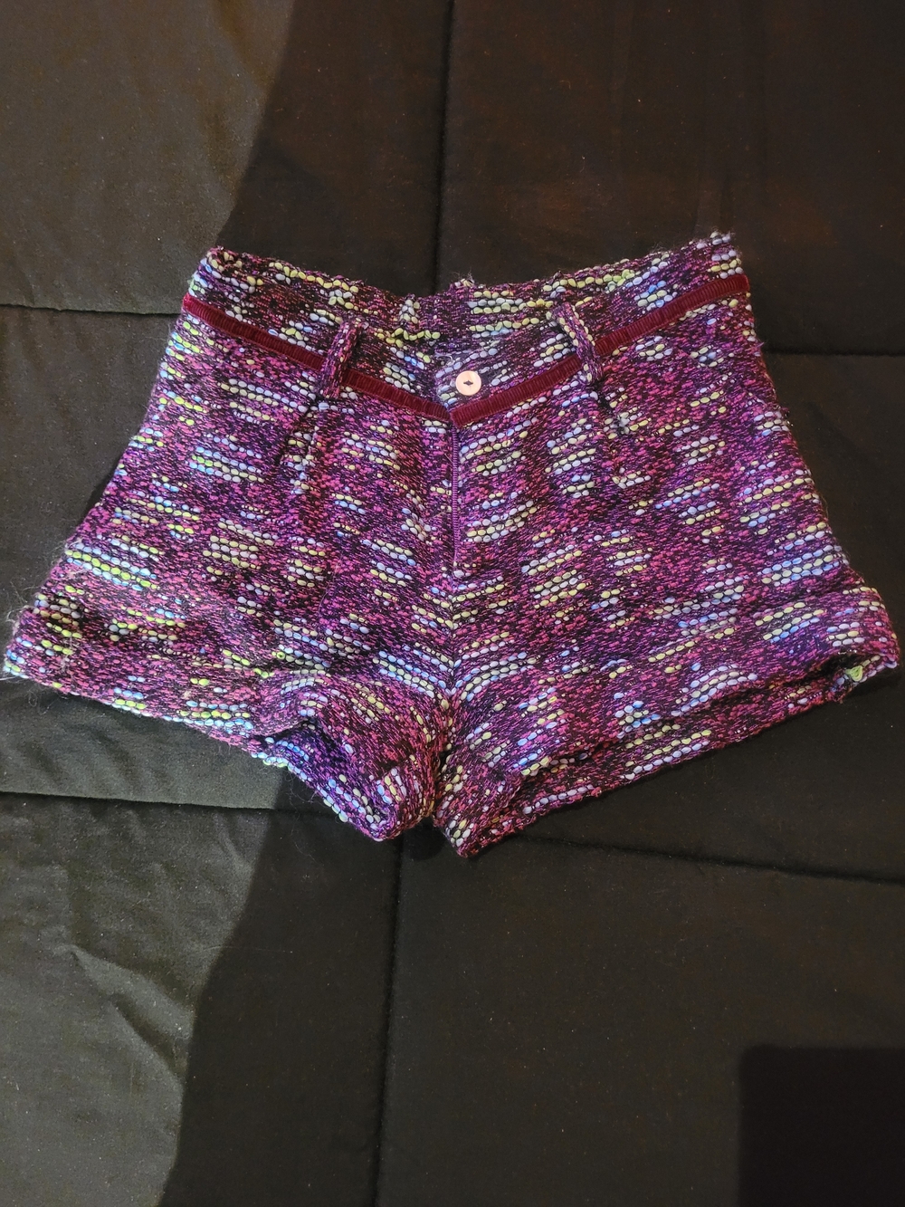 Oscar de la Renta Purple Multicolor Knit High-Waist Shorts